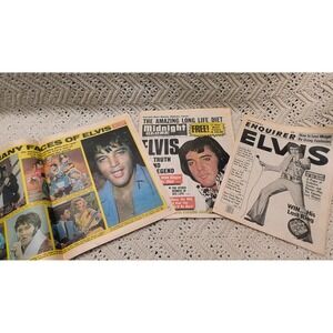 Lot of 7 Vintage 1977 Elvis Presley Newspapers National Enquirer Midnight Globe